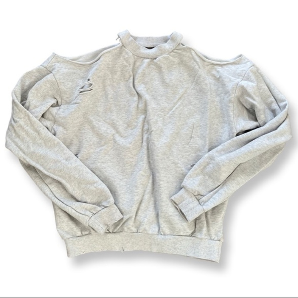 Honey Punch Cold Shoulder Open Back Grey Sweatshirt